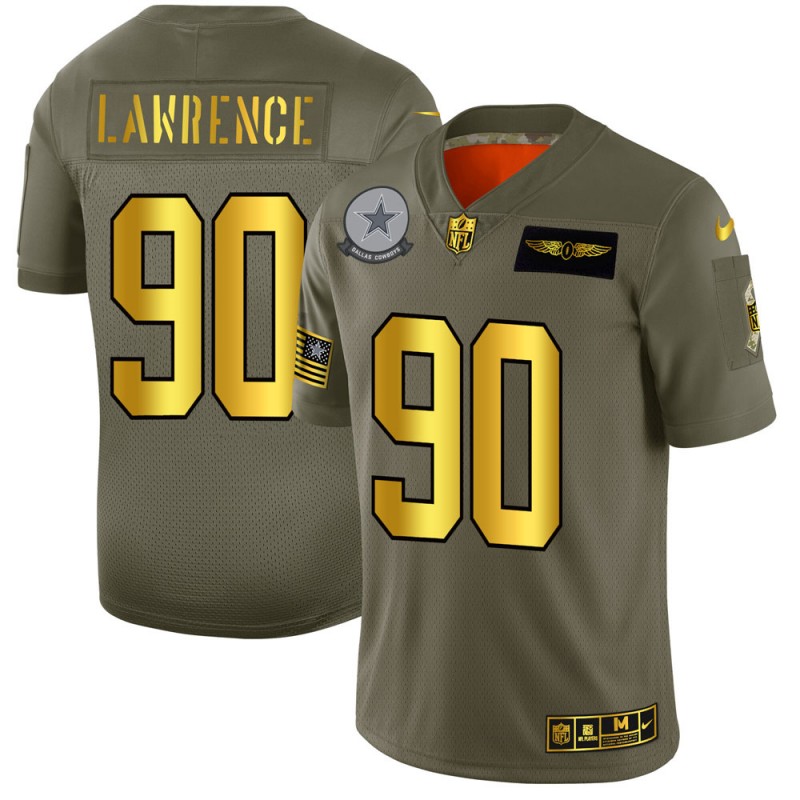 Men's Dallas Cowboys  #90 Demarcus Lawrence 2019 Olive/Gold Salute To Service Limited Stitched NFL Jersey
